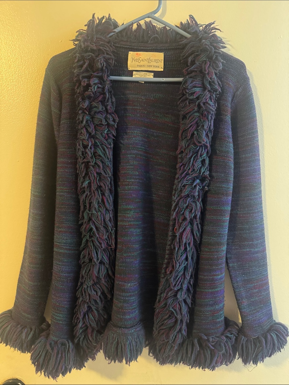 Yves Saint Laurent vintage Purple & Navy Fringe Trim Knit Cardigan